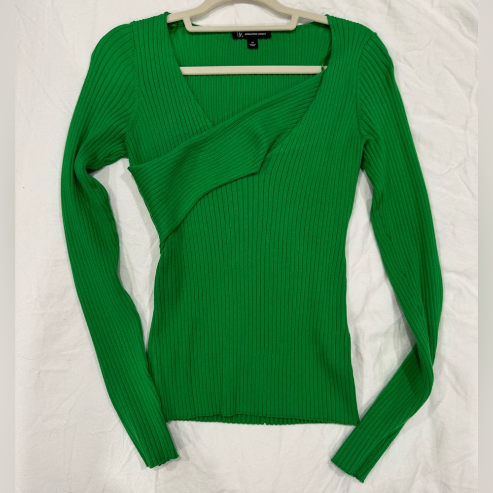 INC Green Ribbed Knit Long Sleeve